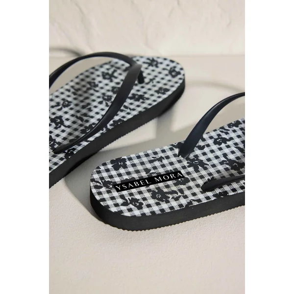Tongs de plage plates vichy et fleuri pour femme