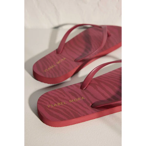 Tongs de plage plates à imprimé animalier rouge