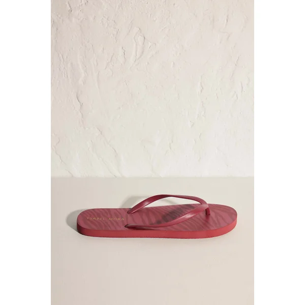 Tongs de plage plates à imprimé animalier rouge