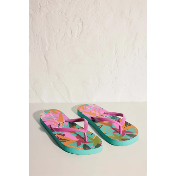 Tongs de plage plates à imprimé tropical pour femmes