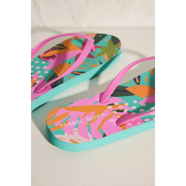 Tongs de plage plates à imprimé tropical pour femmes
