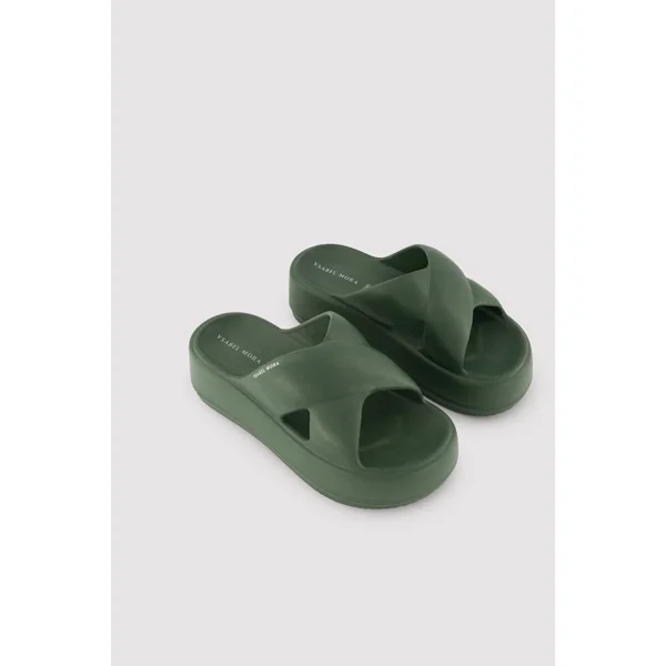 Tongs de plage à plateforme antidérapantes, ultra-confortables et légères, couleur vert bouteille