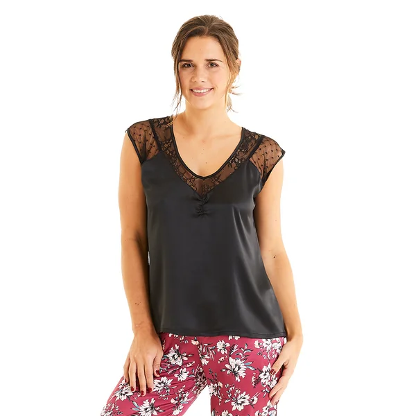 Top de pyjama noir Pivoine