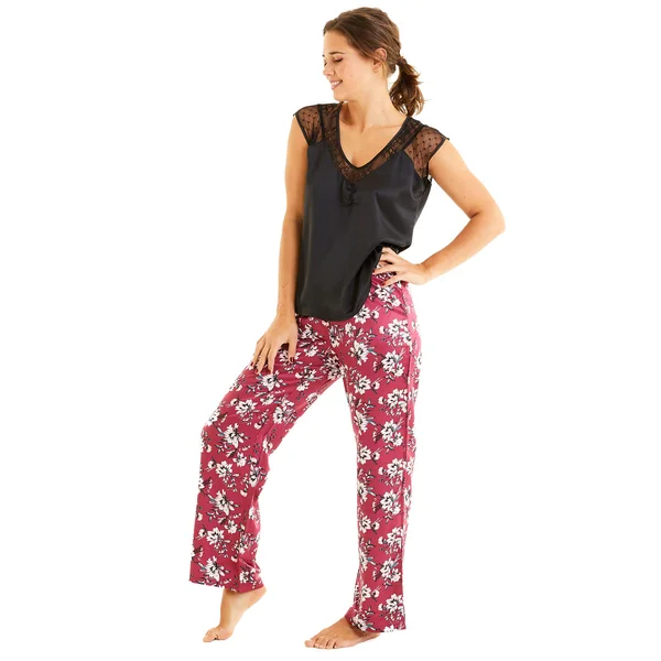 Top de pyjama noir Pivoine