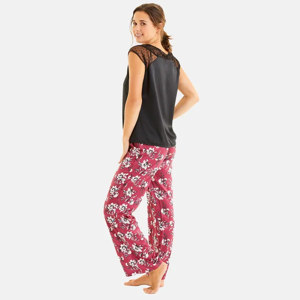 Top de pyjama noir Pivoine