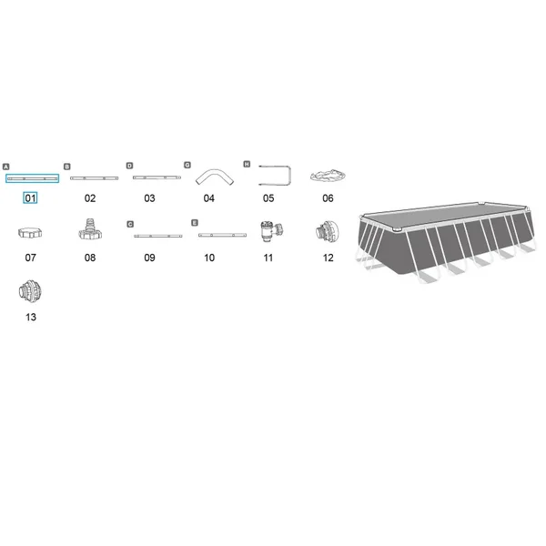 Top rail "A" pour piscine Power Steel rectangulaire - 640 x 274 x 132 cm