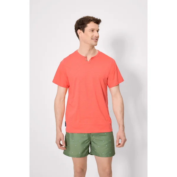T-shirt basique à manches courtes et col rond corail
