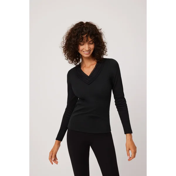 T-shirt chaud en coton noir à manches longues