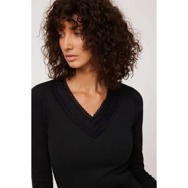 T-shirt chaud en coton noir à manches longues