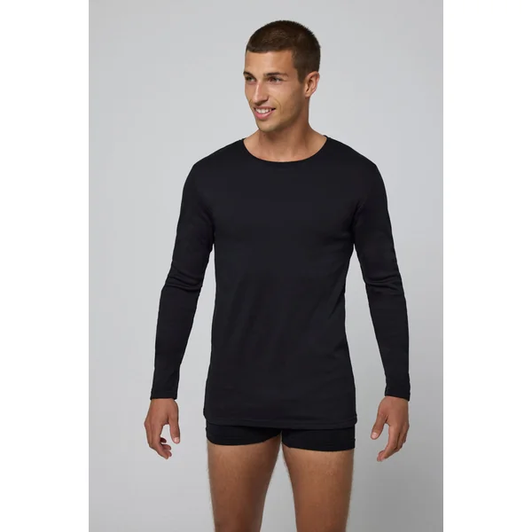 T-shirt chaud en coton noir à manches longues