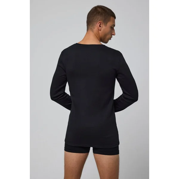 T-shirt chaud en coton noir à manches longues
