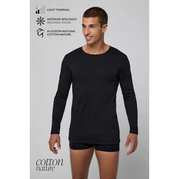 T-shirt chaud en coton noir à manches longues