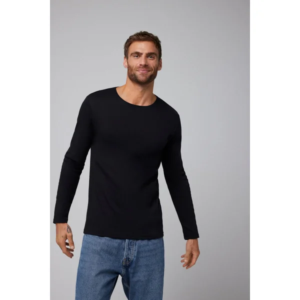 T-shirt chaud en coton noir à manches longues