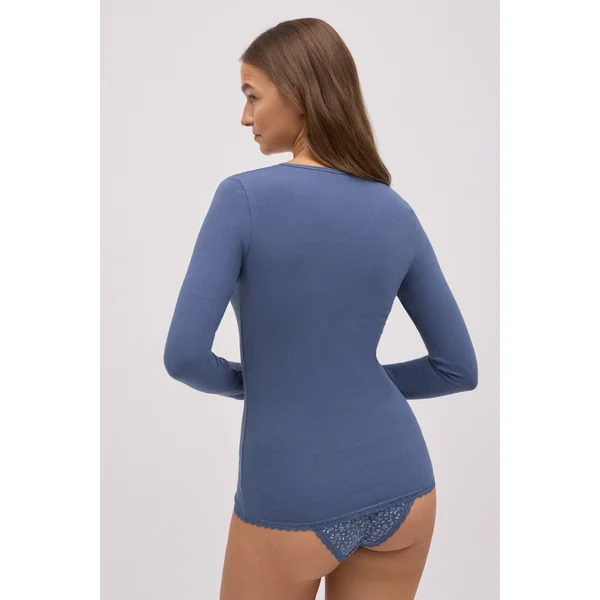T-shirt en coton à manches longues avec détails bleus