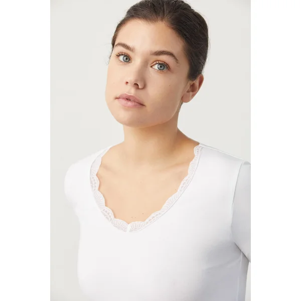T-shirt lingerie blanc à manches longues
