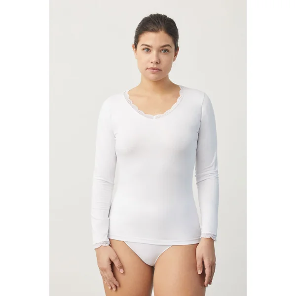 T-shirt lingerie blanc à manches longues