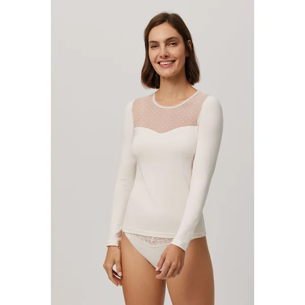 T-shirt manches longues avec décolleté plumeti