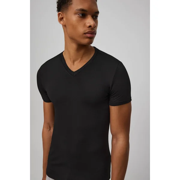T-shirt sous-vêtement thermique noir à manches courtes et col en V