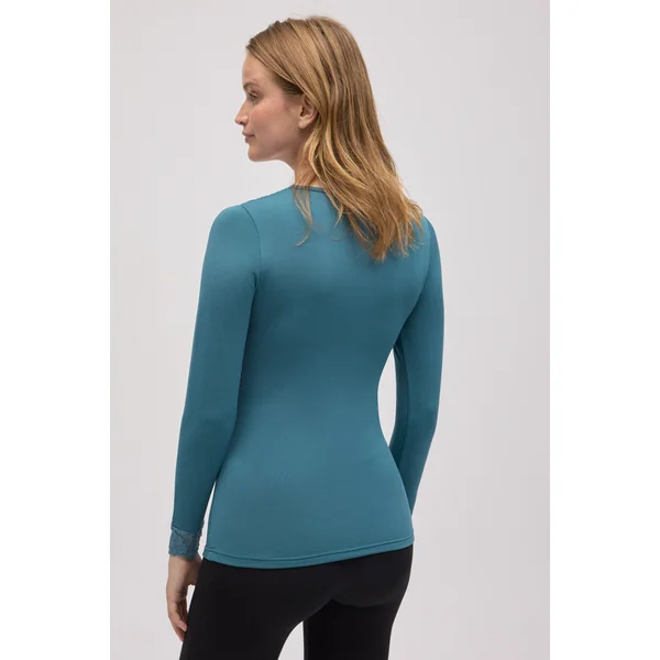 T-shirt thermique avec détails en dentelle bleue