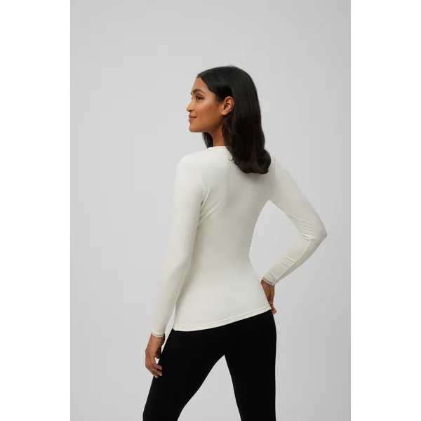 T-shirt thermique ivoire à manches longues et détail en dentelle, contrôle de la température