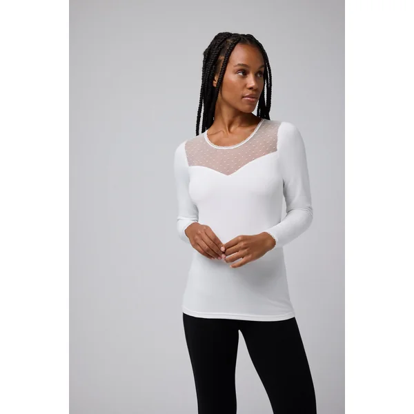 T-shirt thermique manches longues en plumeti ivoire
