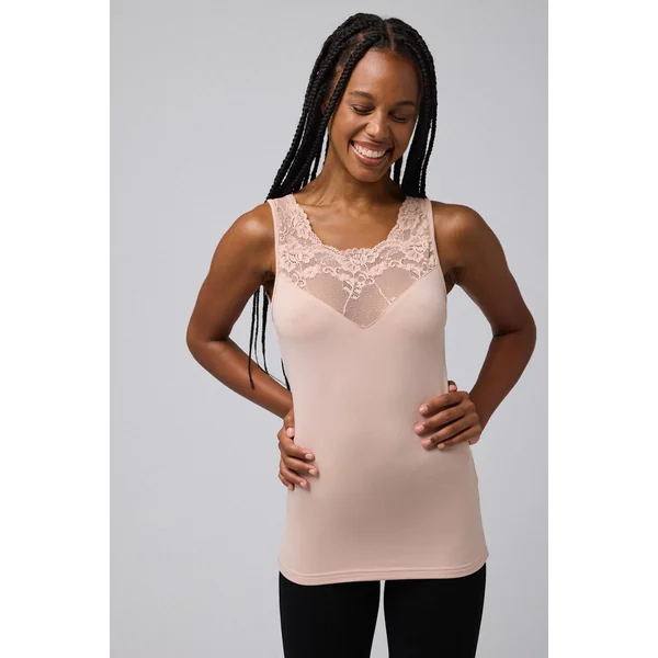 T-shirt thermique sans manches en dentelle nude