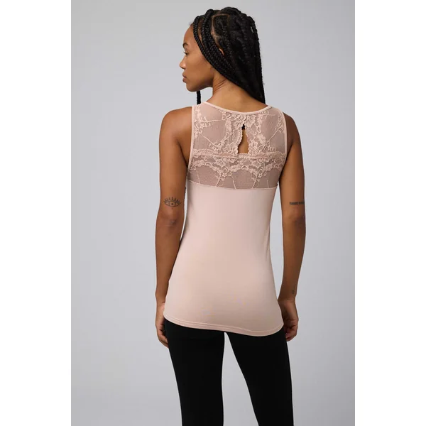 T-shirt thermique sans manches en dentelle nude