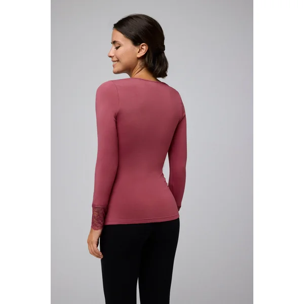 T-shirt thermique à manches longues avec détail en dentelle rose