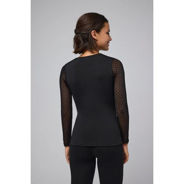 T-shirt thermique à manches longues avec détail en tulle noir