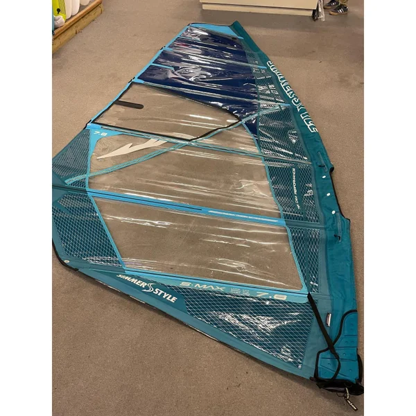 Voile windsurf SIMMER STYLE S-Max 2021 7.8 Blue Occasion C (panneau 4 réparé + patch denier panneau)